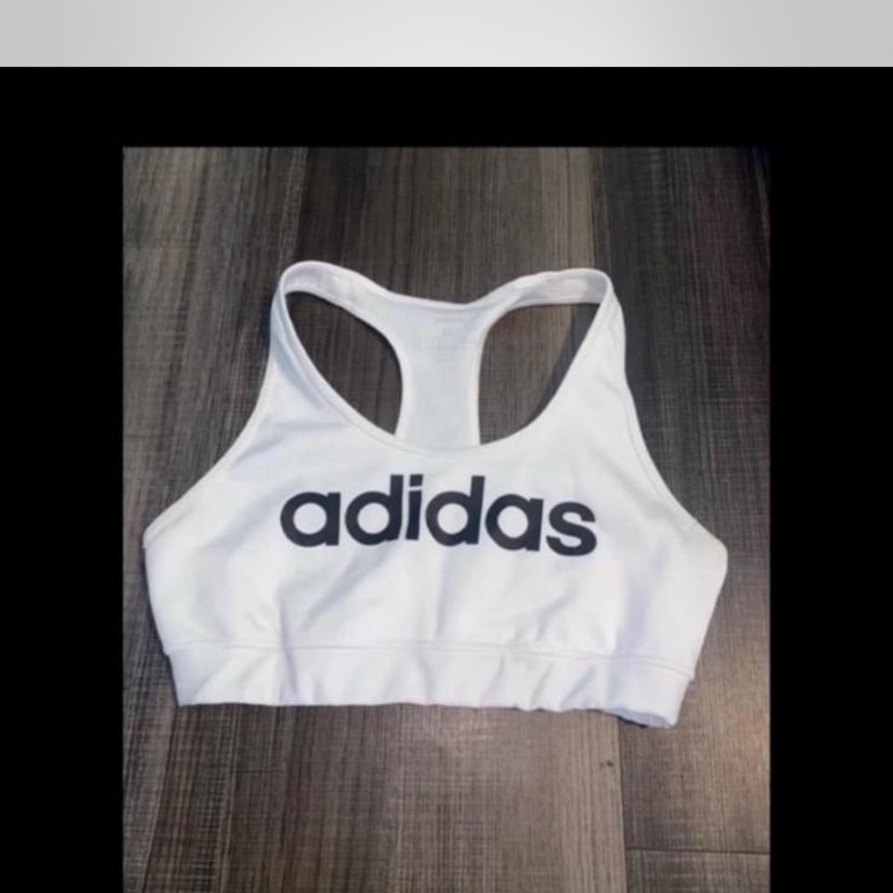Adidas White and Black Logo Sports Bra